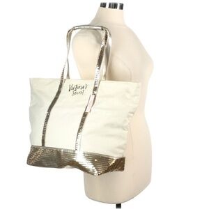 Victoria’s Secret large ivory w gold Sequins tote